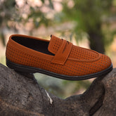 XeeGo X-004: Men's Perforated Suede Slip-On Loafer - Mustard