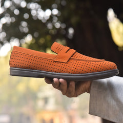 XeeGo X-004: Men's Perforated Suede Slip-On Loafer - Mustard