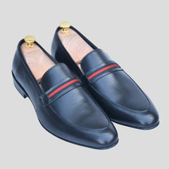 4002 - XeeGo Premium Leather Formal Loafers – Black with Red Stripe