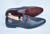 4002 - XeeGo Premium Leather Formal Loafers – Black with Red Stripe