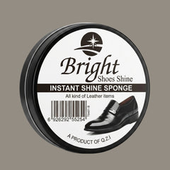 Round container of Bright Shoes Shine Instant Shine Sponge on a beige background