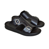X 019 - Men’s Dual Buckle Faux Leather Slippers - Chocolate Brown