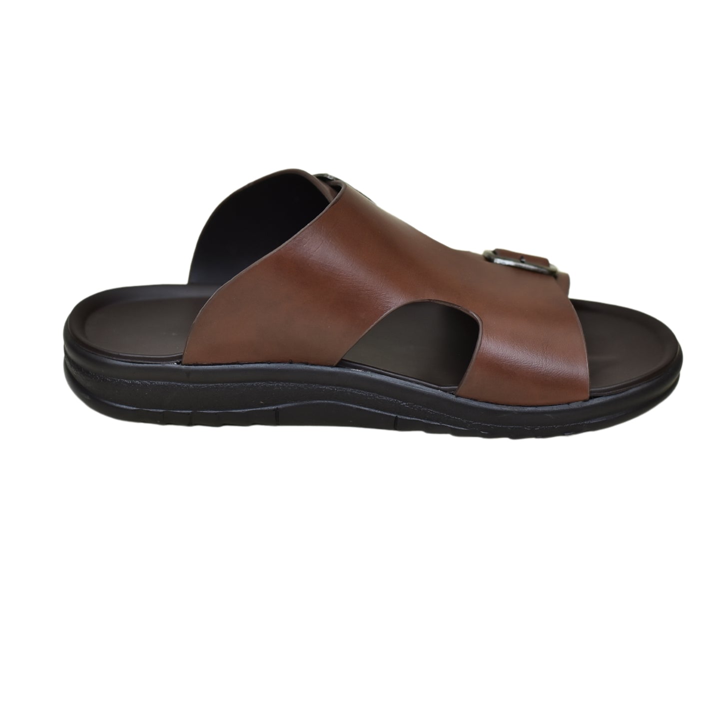 X 019 - Men’s Dual Buckle Faux Leather Slippers - Mustard Brown