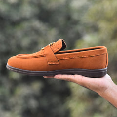 X-005: XeeGo Luxury Slip-On Suede Loafers with Gold Bee Emblem- Mustard