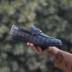 X-030: XeeGo Men's Black Checkered Loafer - Black Check