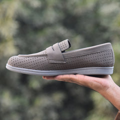 XeeGo X-004: Men's Perforated Suede Slip-On Loafer - Gray