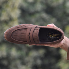 XeeGo X-004: Men's Perforated Suede Slip-On Loafer - Brown