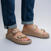 X 017 - XeeGo Dual Buckle Comfort Slides – Beige