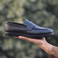 XeeGo X-022: Men's Perforated Slip-On Penny Loafer - Classic Black