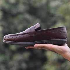 XeeGo X-022: Men's Perforated Slip-On Penny Loafer - Rich Brown