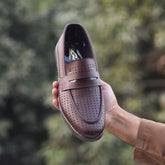 XeeGo X-022: Men's Perforated Slip-On Penny Loafer - Rich Brown