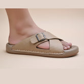 X 025 - XeeGo Cross Strap Comfort Slides – Beige