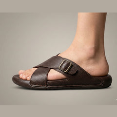 X 025 - XeeGo Cross Strap Comfort Slides – Brown