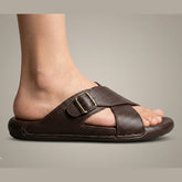 X 025 - XeeGo Cross Strap Comfort Slides – Brown