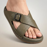 X 025 - XeeGo Cross Strap Comfort Slides – Olive