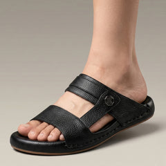 XeeGo X-35 | Premium Textured Leather Comfort Slide - Black