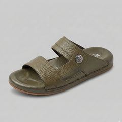 XeeGo X-35 | Premium Textured Leather Comfort Slide - Olive
