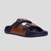 X-045 | Men’s Dual Buckle Comfort Slide – Navy & Brown