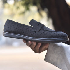 XeeGo X-004: Men's Perforated Suede Slip-On Loafer - Black