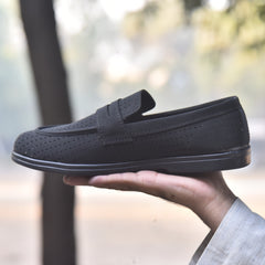 XeeGo X-004: Men's Perforated Suede Slip-On Loafer - Black
