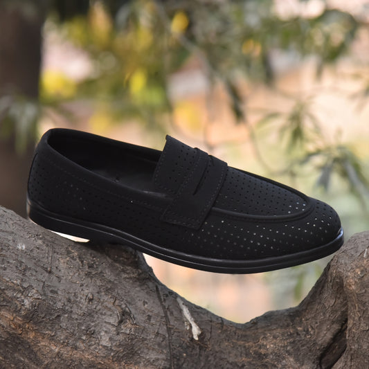 XeeGo X-004: Men's Perforated Suede Slip-On Loafer - Black