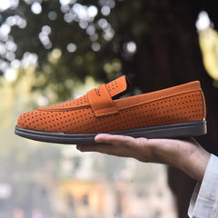 XeeGo X-004: Men's Perforated Suede Slip-On Loafer - Mustard