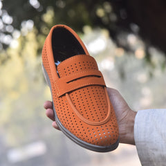 XeeGo X-004: Men's Perforated Suede Slip-On Loafer - Mustard