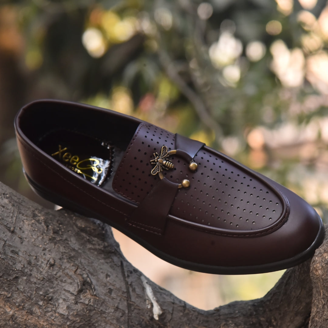 X-023: XeeGo Loafer with Bee Hardware - Brown