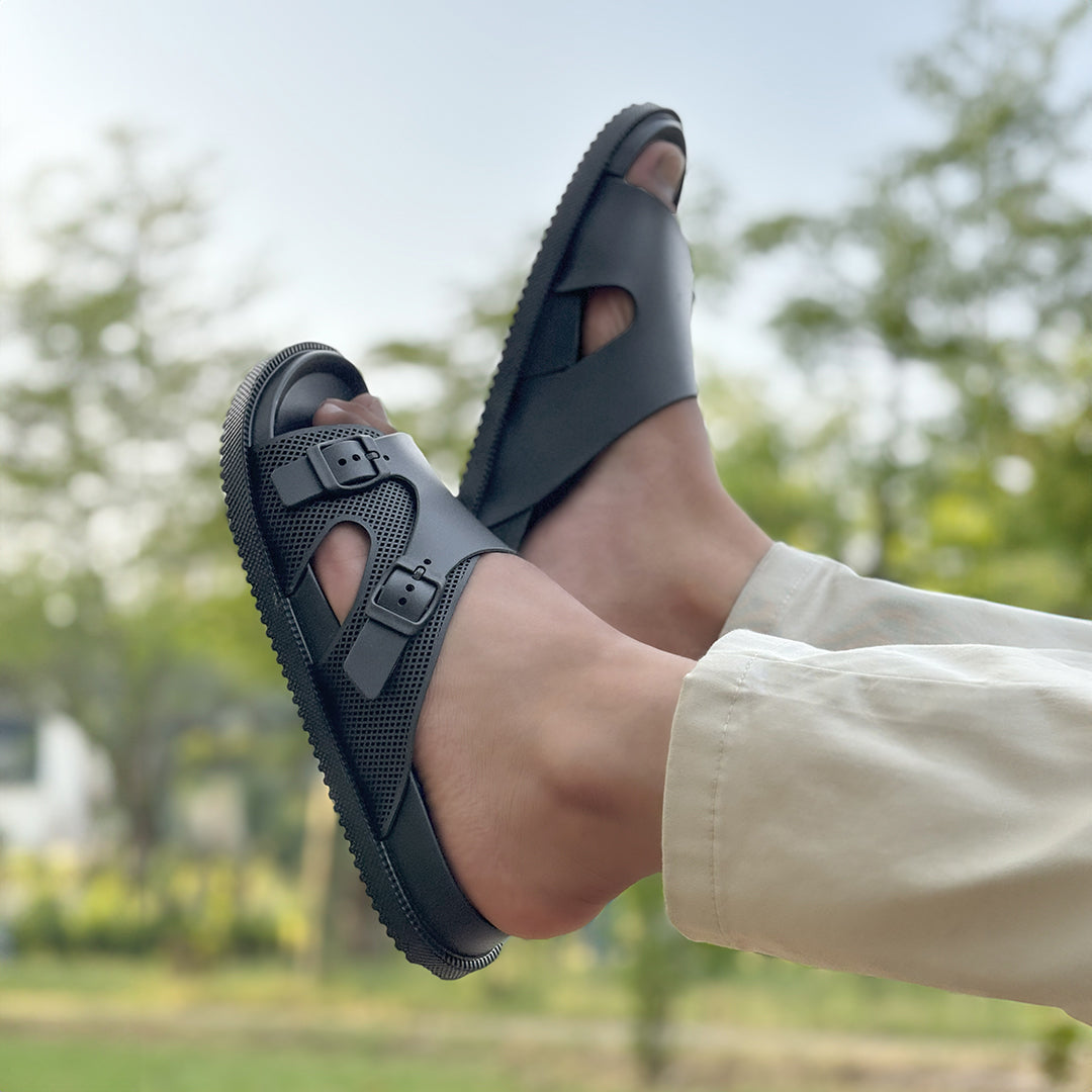 X 012- Men’s Adjustable Double Buckle Comfort Slides - Black