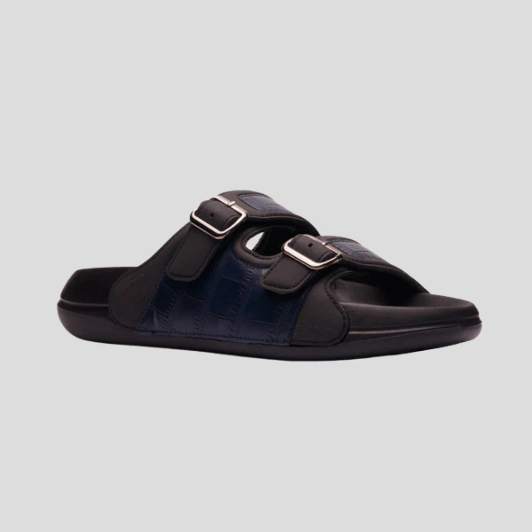 X-045 | Men’s Dual Buckle Comfort Slide – Black & Navy