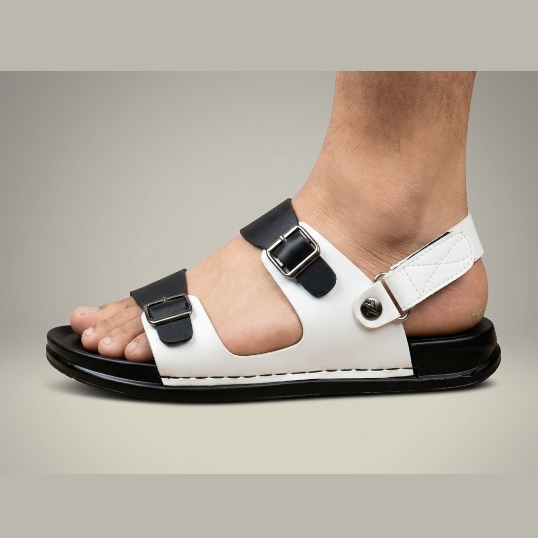 XeeGo X 14 - Men’s Premium Dual-Tone Buckle Sandals – Black & White