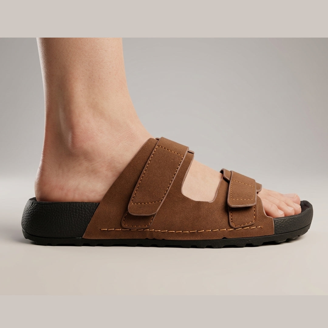XeeGo Z-20 Comfort | Adjustable Dual-Strap Suede Slide - Tan