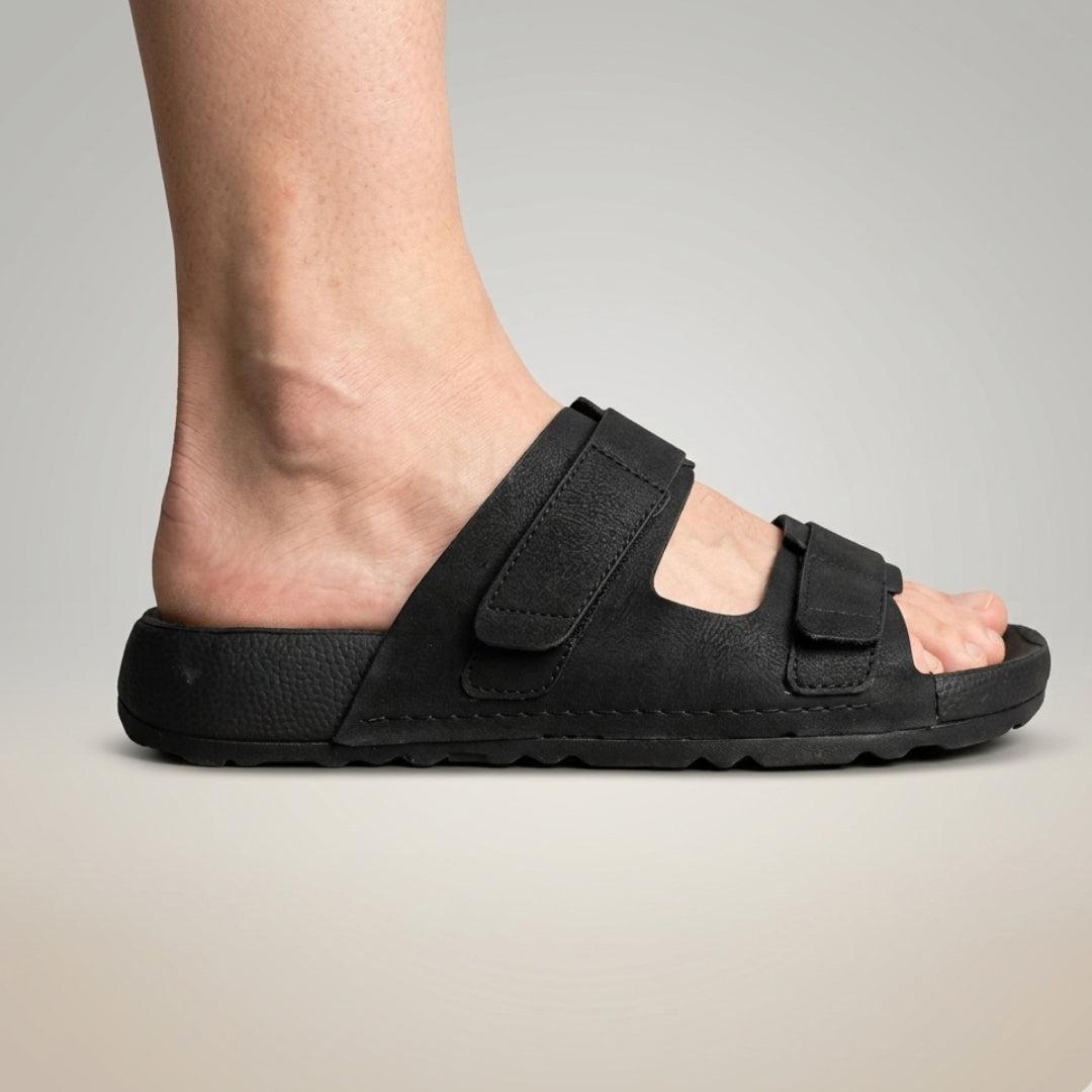 XeeGo Z-20 Comfort | Adjustable Dual-Strap Suede Slide - Black