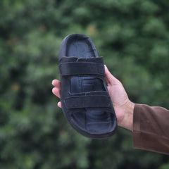 XeeGo Z-20 Comfort | Adjustable Dual-Strap Suede Slide - Black