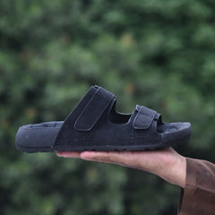 XeeGo Z-20 Comfort | Adjustable Dual-Strap Suede Slide - Black