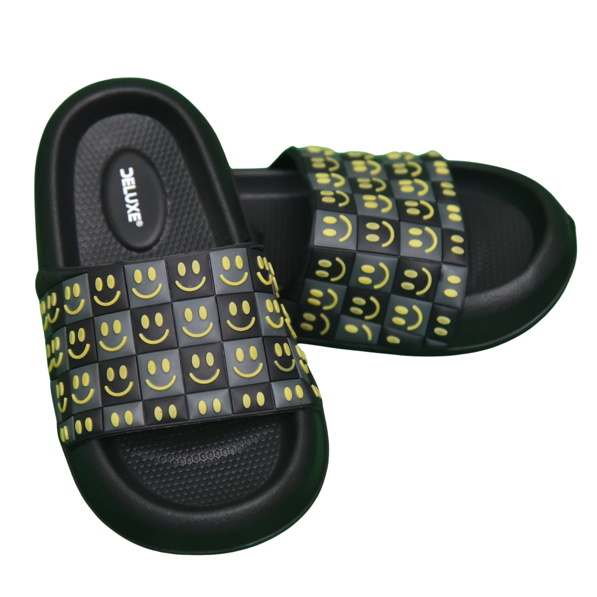Kids 50 - Kids' Smiley Face Slides – Fun & Comfy Daily Wear- Black
