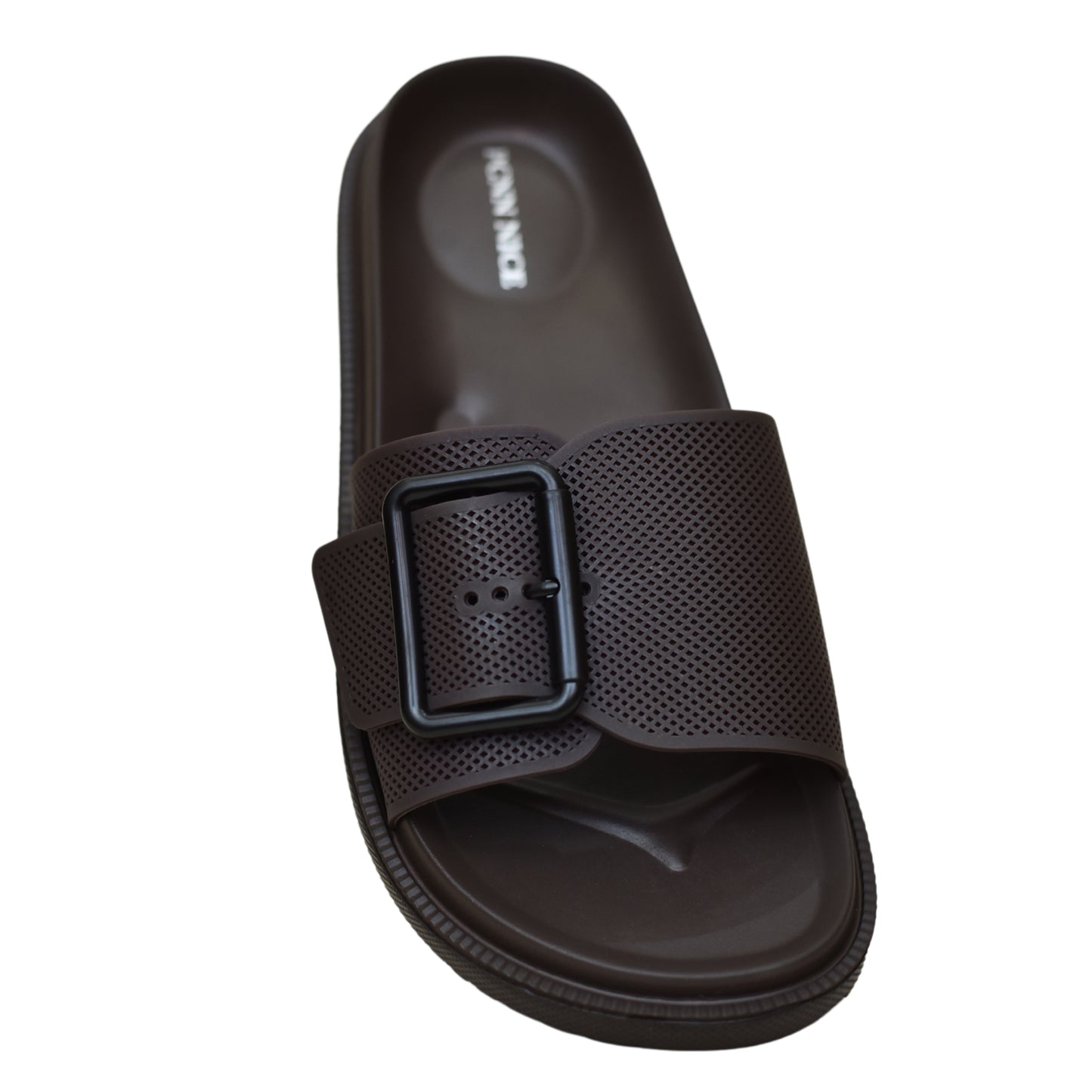 X 015- Single Buckle Casual Comfort Slides - Dark Brown