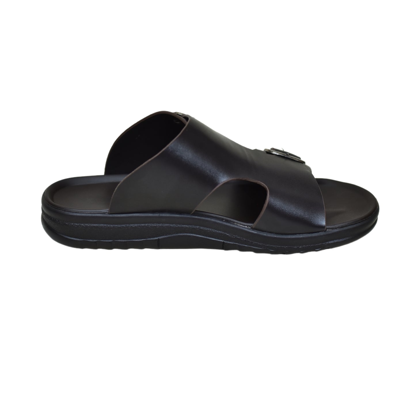 X 019 - Men’s Dual Buckle Faux Leather Slippers - Chocolate Brown