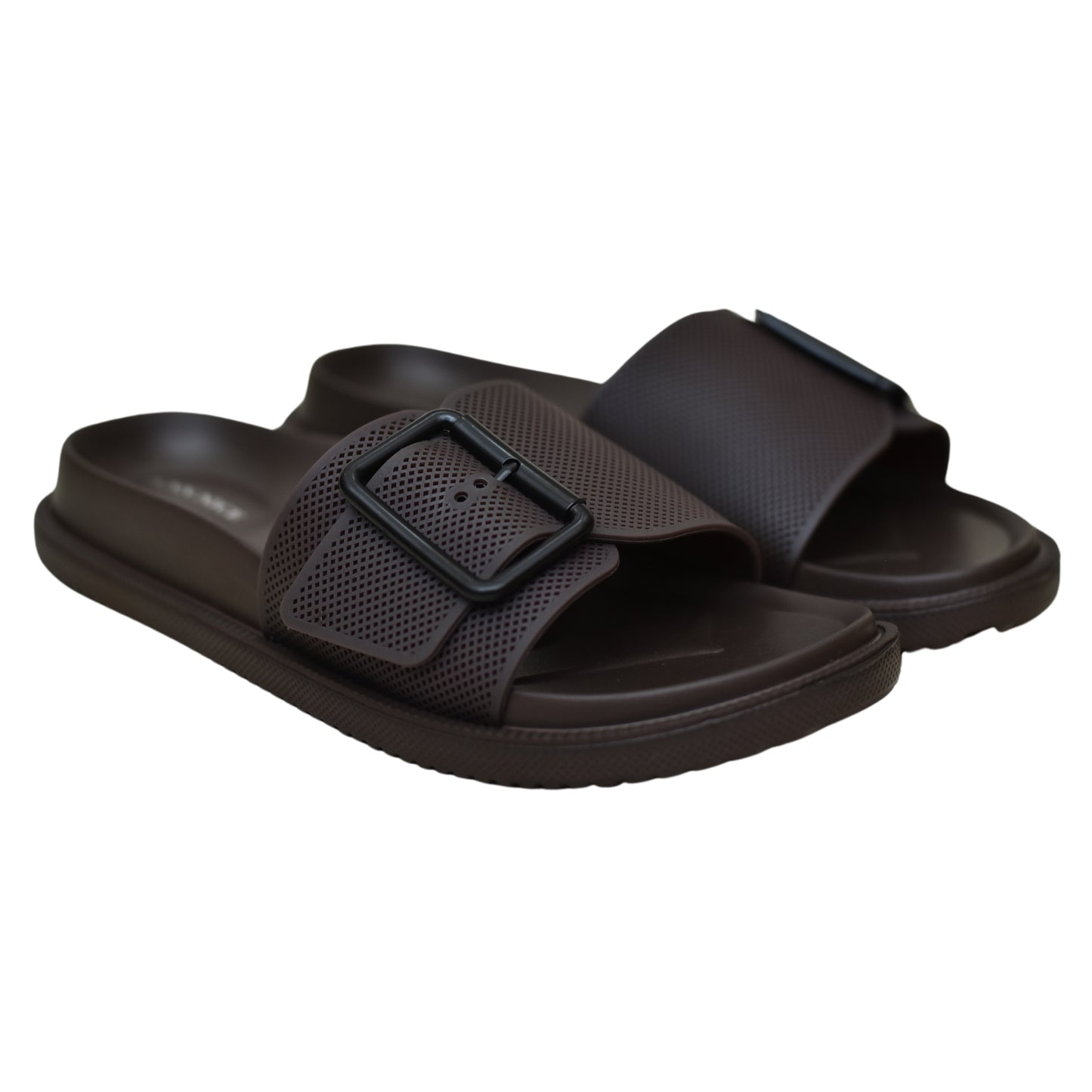 X 015- Single Buckle Casual Comfort Slides - Dark Brown