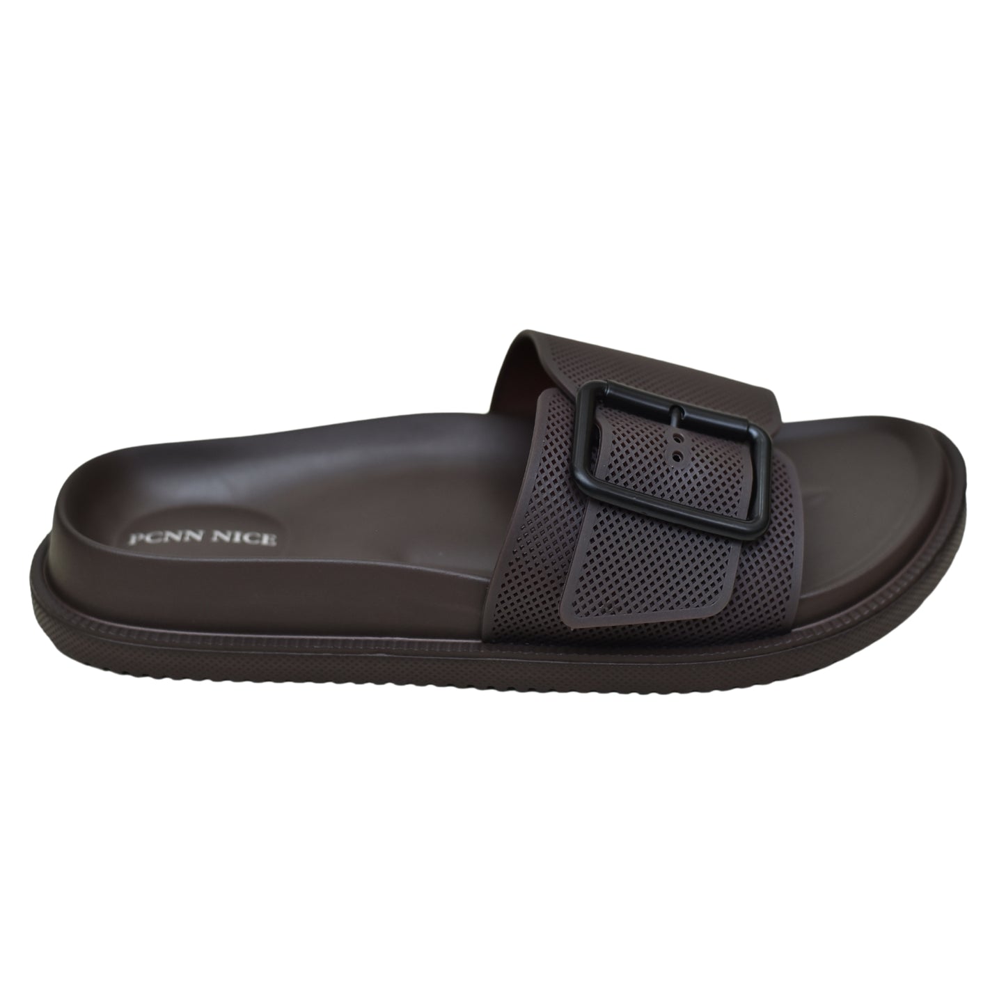 X 015- Single Buckle Casual Comfort Slides - Dark Brown