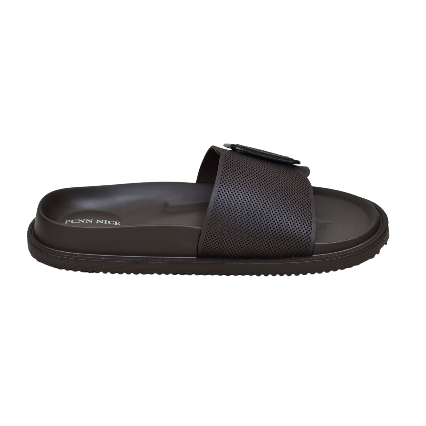 X 015- Single Buckle Casual Comfort Slides - Dark Brown