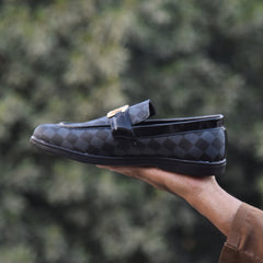 X-030: XeeGo Men's Black Checkered Loafer - Black Check