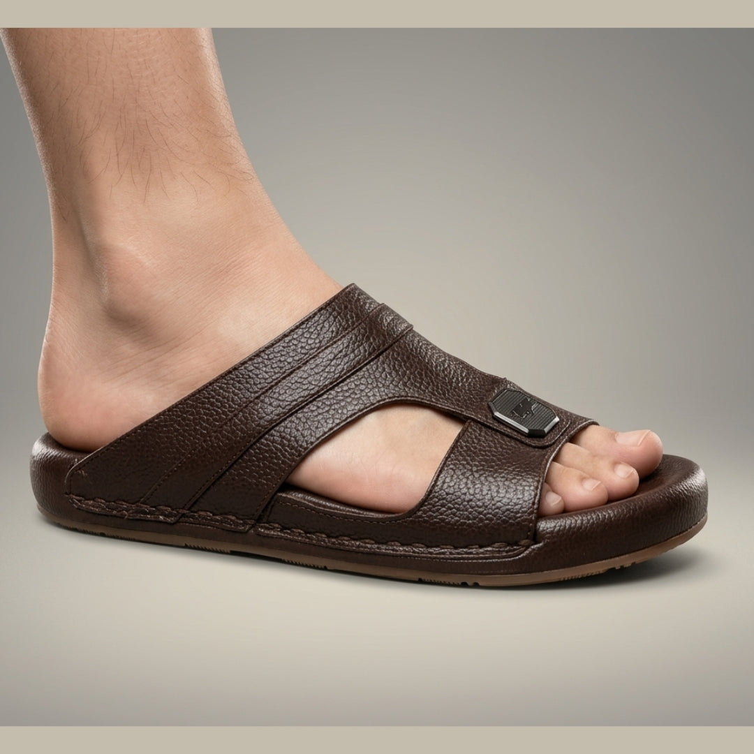 XeeGo X-033 | Premium Textured T-Strap Slide - Brown