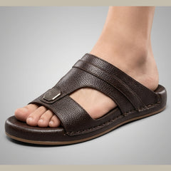 XeeGo X-033 | Premium Textured T-Strap Slide - Brown