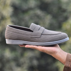 XeeGo X-004: Men's Perforated Suede Slip-On Loafer - Gray