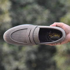 XeeGo X-004: Men's Perforated Suede Slip-On Loafer - Gray