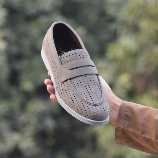 XeeGo X-004: Men's Perforated Suede Slip-On Loafer - Gray