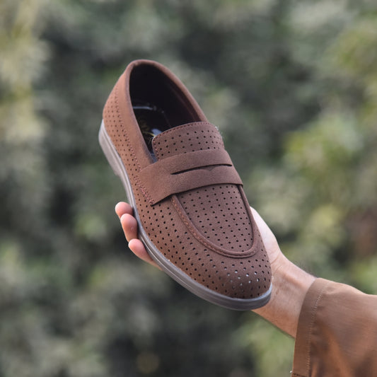 XeeGo X-004: Men's Perforated Suede Slip-On Loafer - Brown