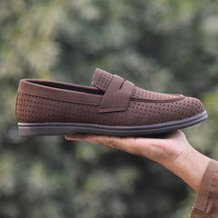 XeeGo X-004: Men's Perforated Suede Slip-On Loafer - Brown
