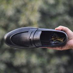 XeeGo X-022: Men's Perforated Slip-On Penny Loafer - Classic Black